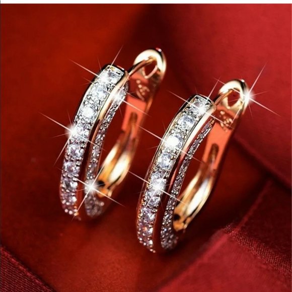 18k rose gold diamonds hoop earrings - Picture 3 of 3